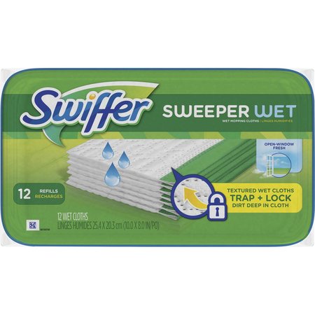 Swiffer Mop Pad Refills, Wet, f/Swiffer Sweeper, White, PK 12 PGC95531